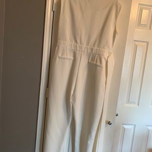 White Plunge Neck Jumpsuit